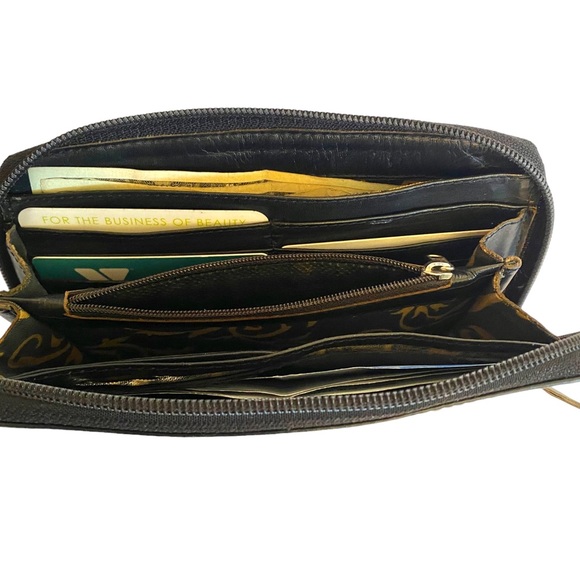 JL Saldivar Leather Clutch Wallet Black & Brown 12 Card Slots Zipper Close Vntg - Picture 7 of 7